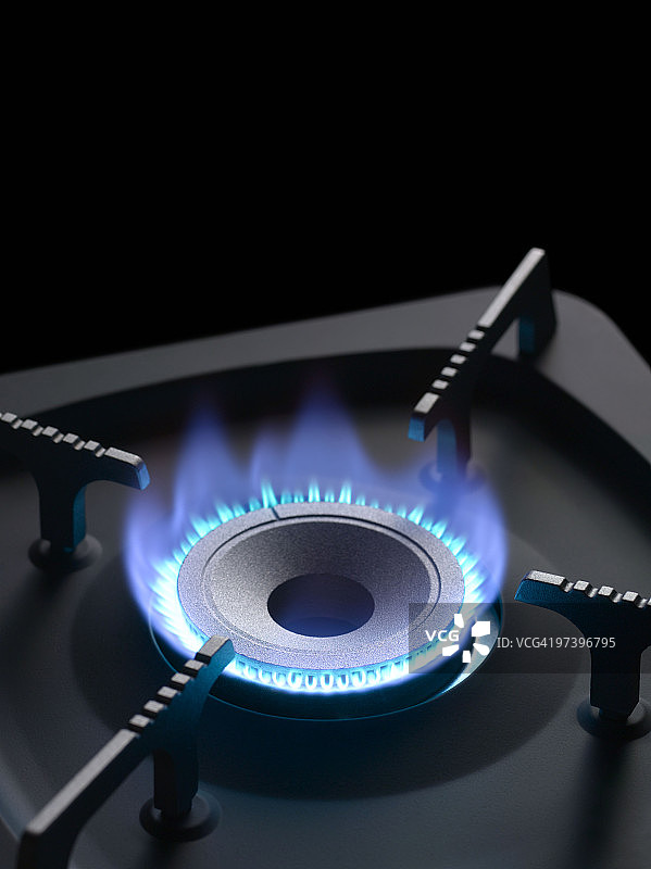 蓝色火焰燃气灶及文案空间图片素材
