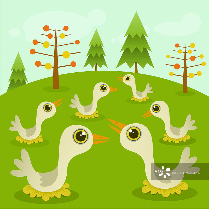 正在下蛋的六只鹅图片素材