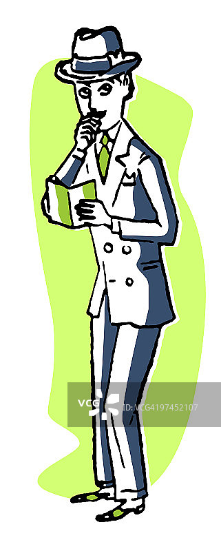 一个厚脸皮的男人正在查看笔记图片素材