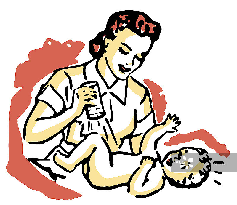 一位母亲给幼儿换尿布图片素材