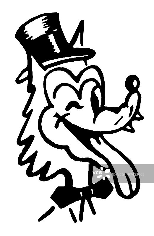 戴着高顶礼帽的眨眼狼的黑白版本图片素材