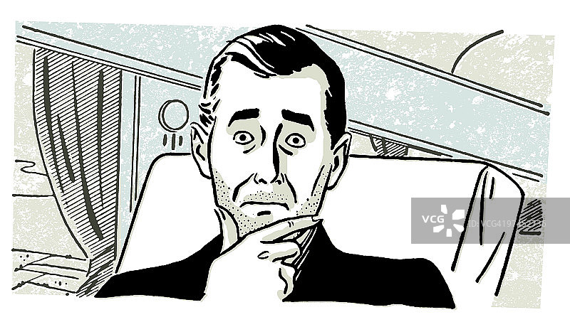 火车上表情焦虑的男人图片素材