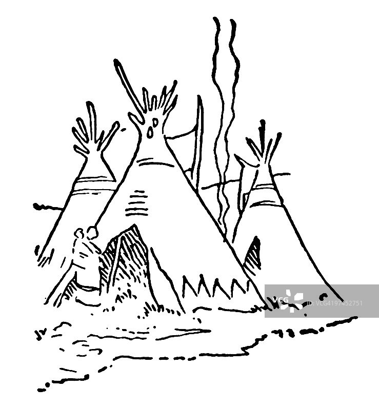 黑白复古圆锥形帐篷图像图片素材