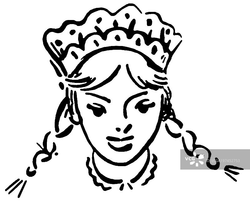 年轻女孩复古插画（黑白版）图片素材