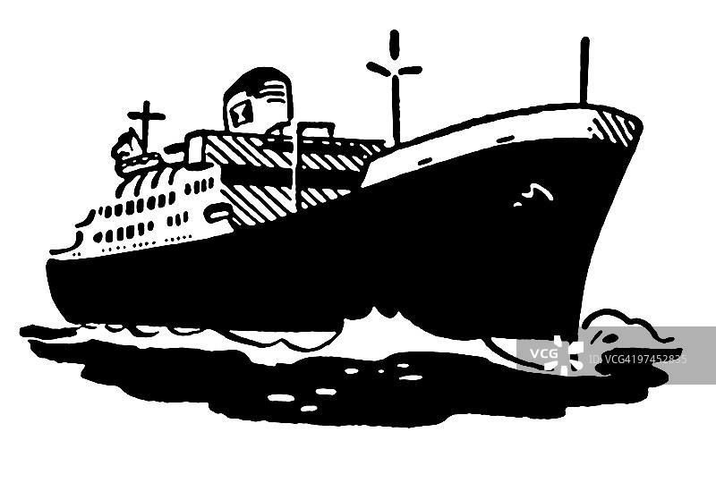 船舶复古插图的黑白版本图片素材