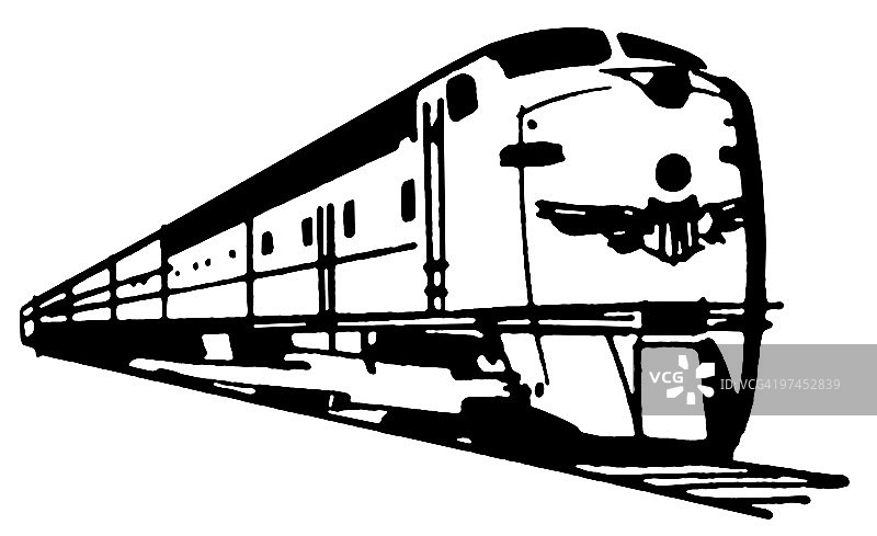 疾驰列车的复古黑白插图图片素材
