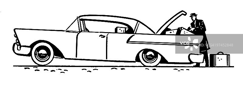 经典老爷车复古黑白插画图片素材