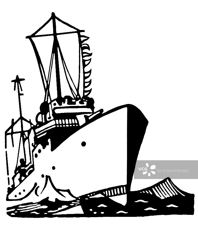 船舶复古插图的黑白版本图片素材