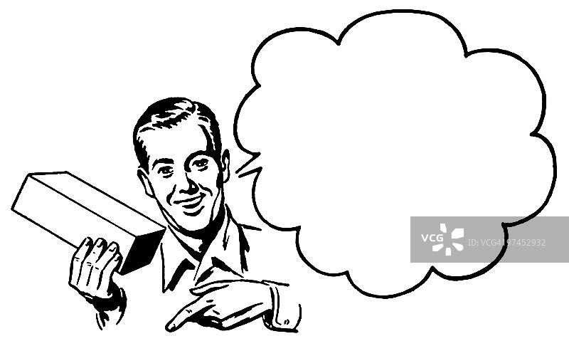 带对话气泡的男子复古插画黑白版图片素材