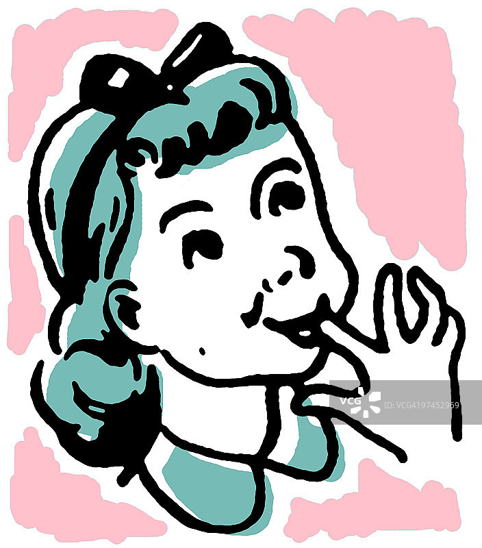 吸吮手指的女孩肖像图片素材