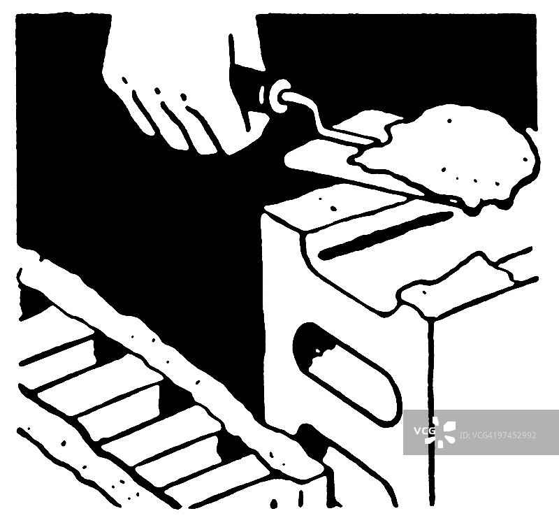 复古砖墙黑白版画图片素材