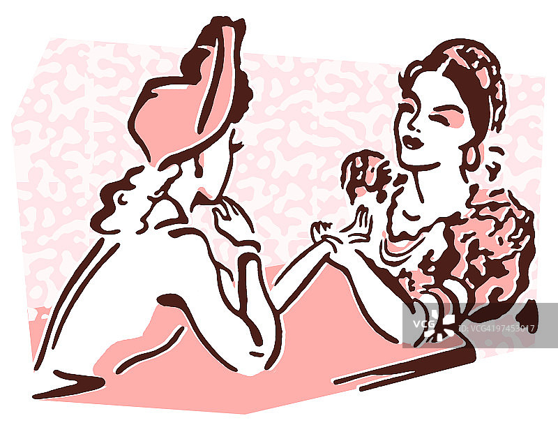 身着老式服装交谈的两位女士图片素材