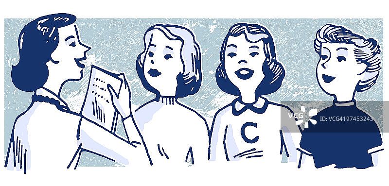 复古风格的女性群体插画图片素材