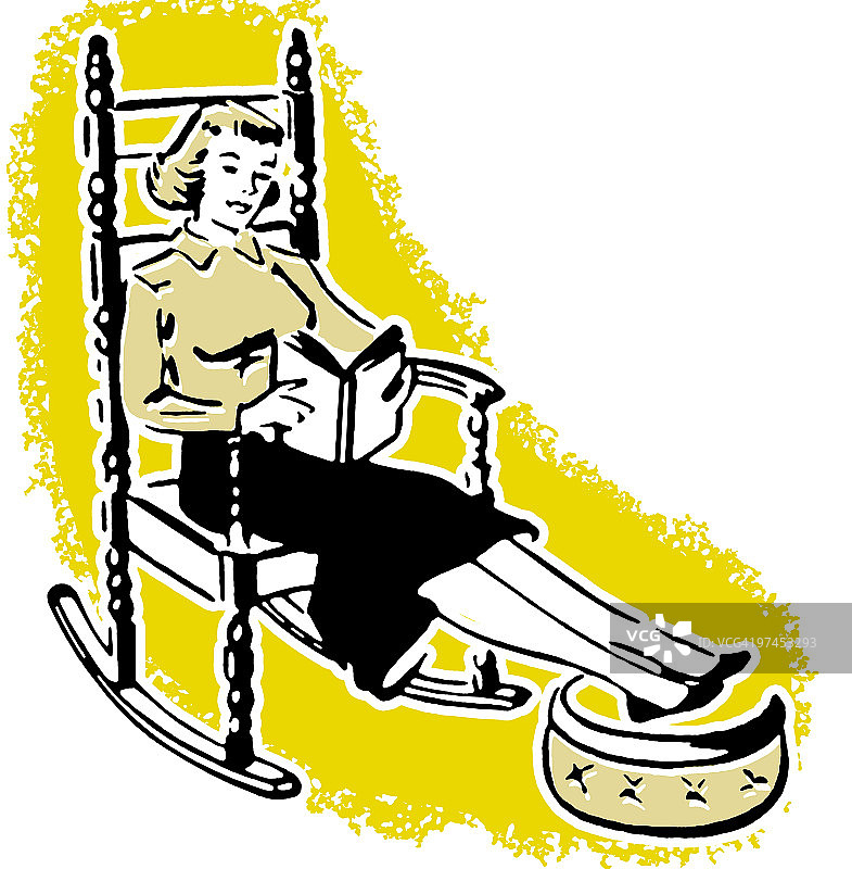 复古风格：女人悠闲读书图片素材