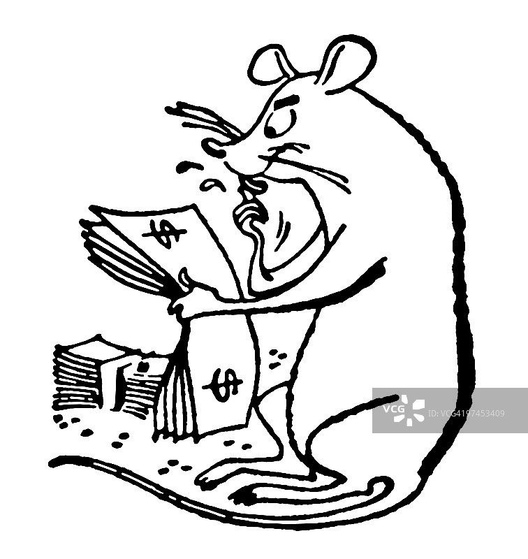 老鼠数钱的黑白照片图片素材