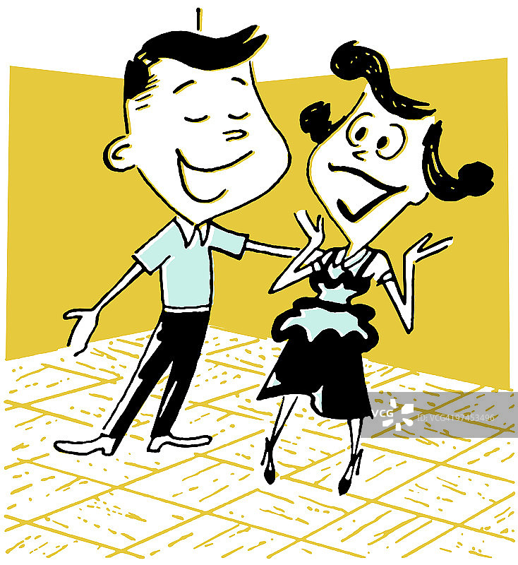 卡通风格的舞池情侣插画图片素材