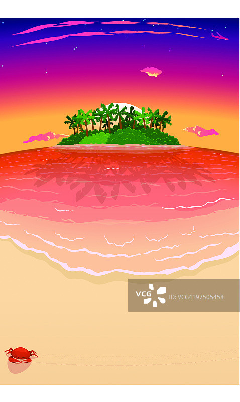 日落热带海滩与岛屿 - 可见太阳版图片素材