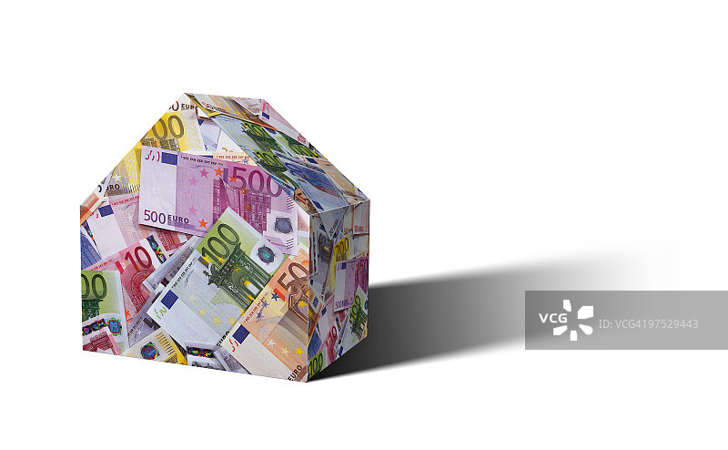 欧元纸币的金钱屋图片素材