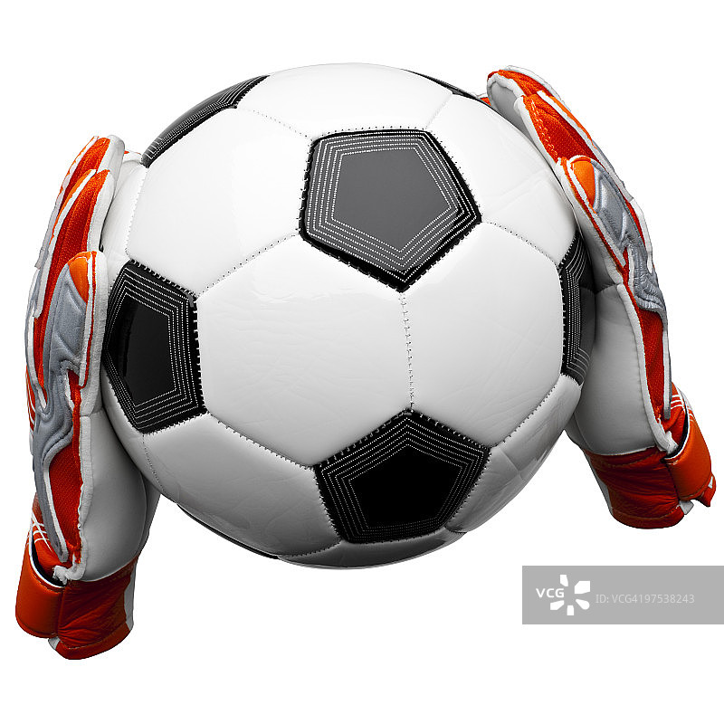 两只守门员手套拿着一个足球图片素材