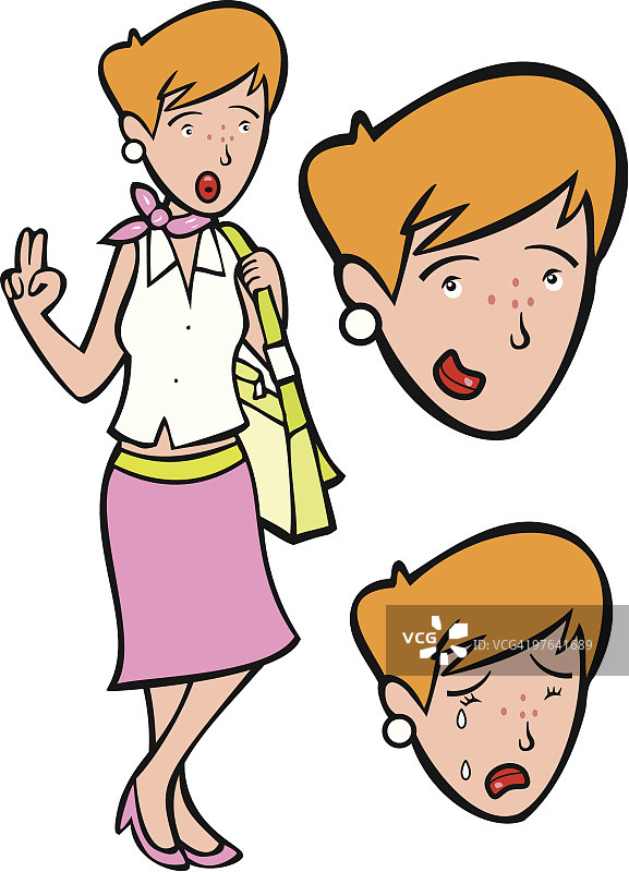 有不同面部表情的金发女人图片素材