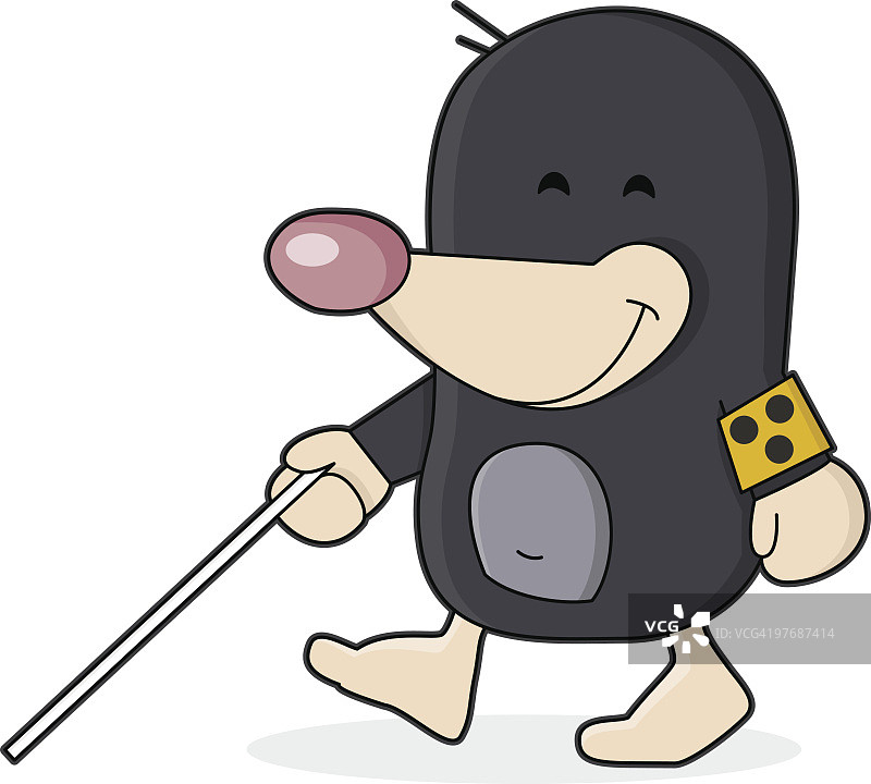 卡通盲鼹鼠与手杖图片素材