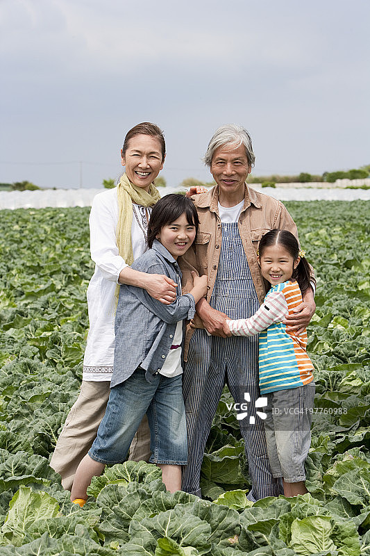 祖父母和孙辈站在田野里图片素材