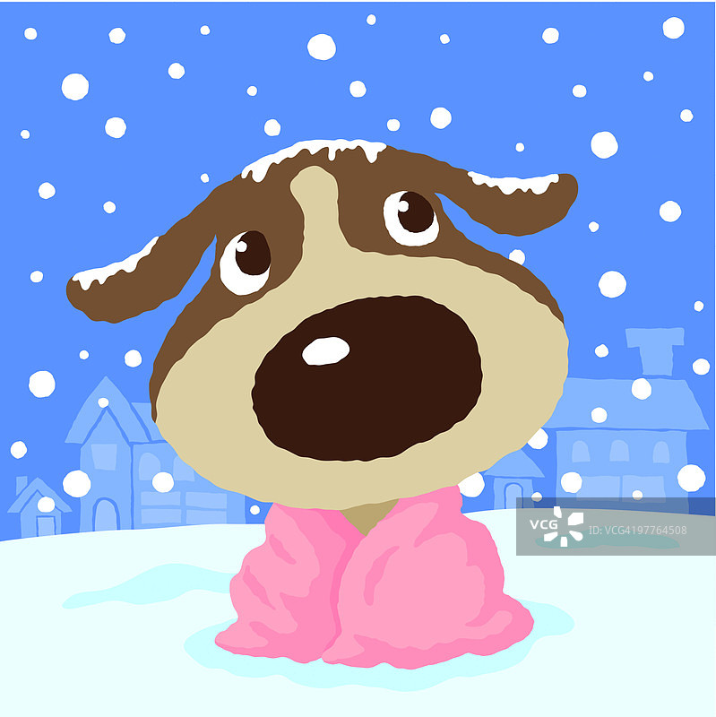 小狗与雪景图片素材