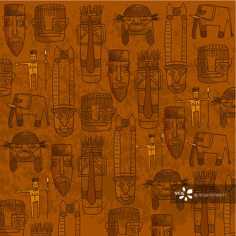 带有部落面具图案的橙色背景图片素材