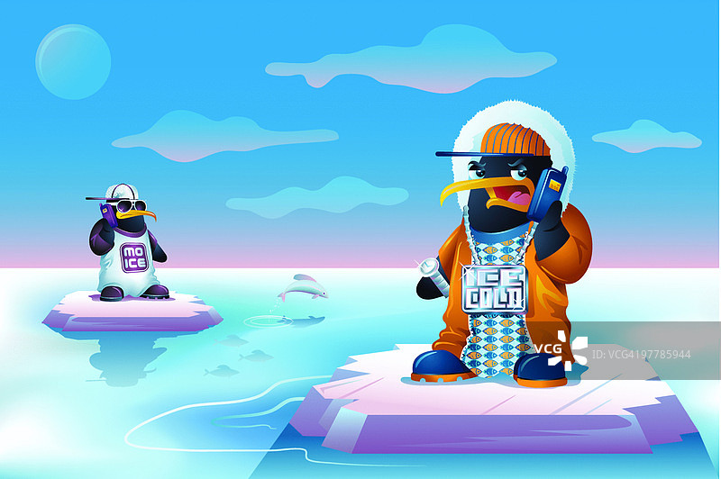 嘻哈风企鹅用手机聊天图片素材