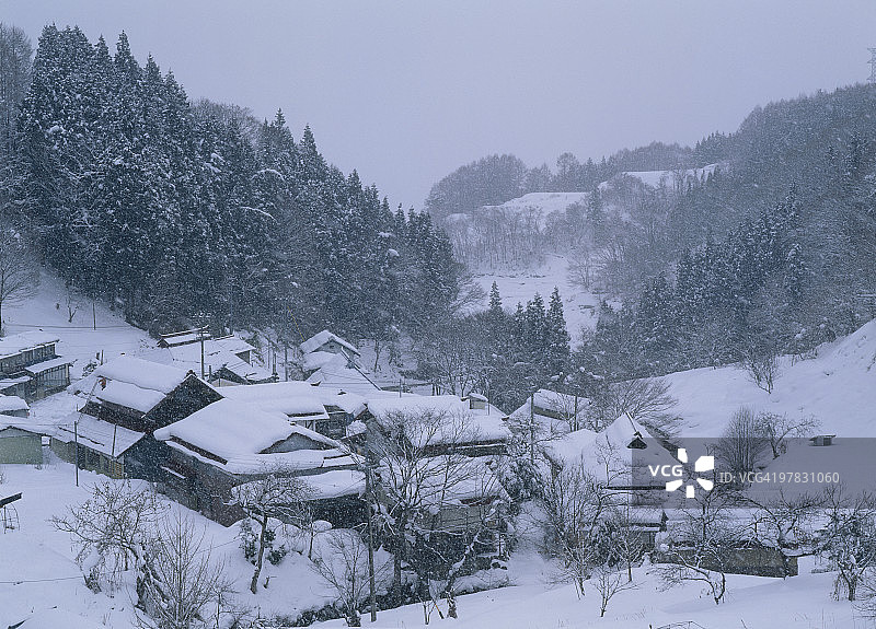 日本长野县中野市雪景图片素材