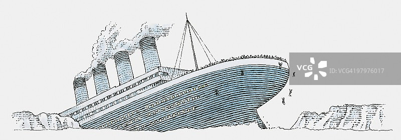 泰坦尼克号沉没乘客黑白插画图片素材