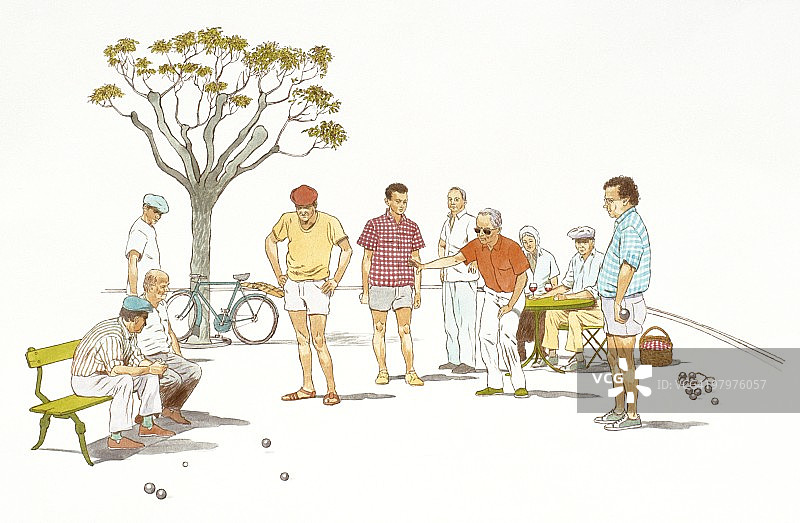 男士玩滚球插画图片素材