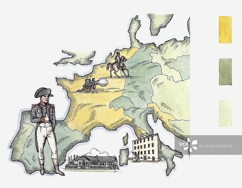 拿破仑帝国和拿破仑·波拿巴生平主要事件插画图片素材