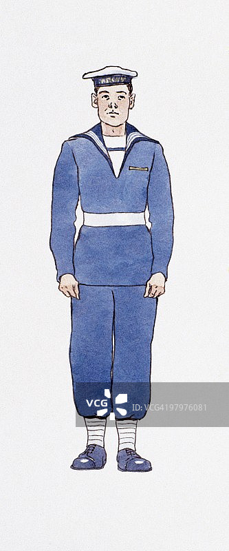 男人身穿英国皇家海军制服的插图图片素材
