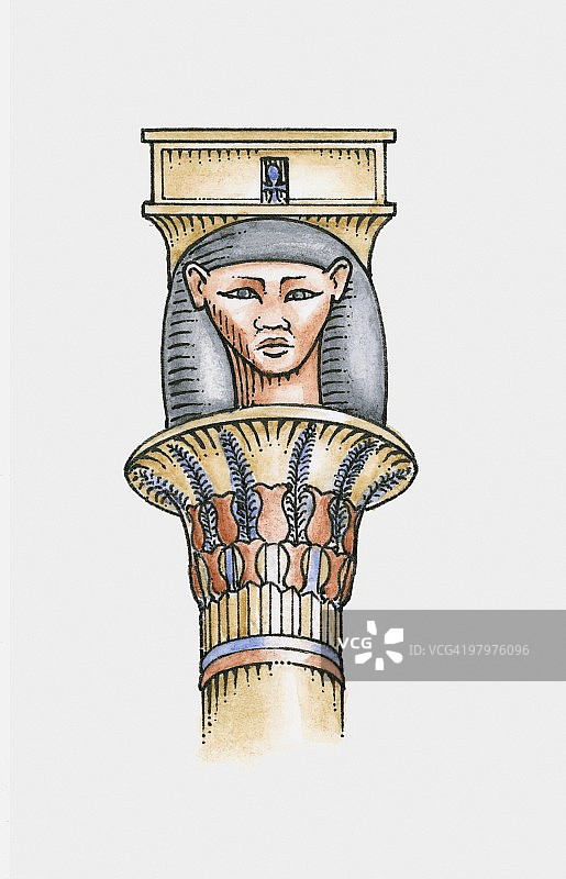 描绘哈索尔头像的古埃及首都插画图片素材