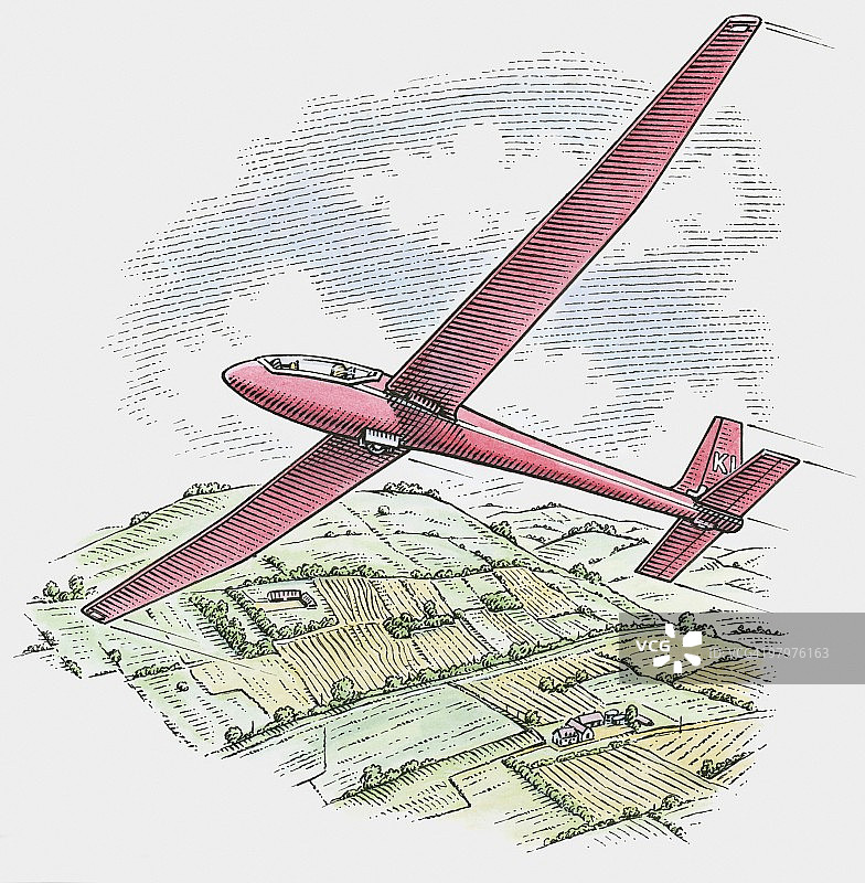 红色滑翔机飞越乡村插画图片素材