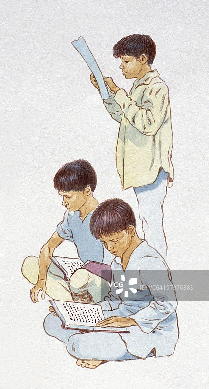 印度男孩读书插画图片素材