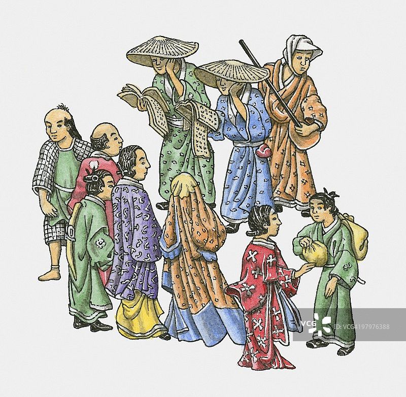日本男子向人群朗读插图图片素材