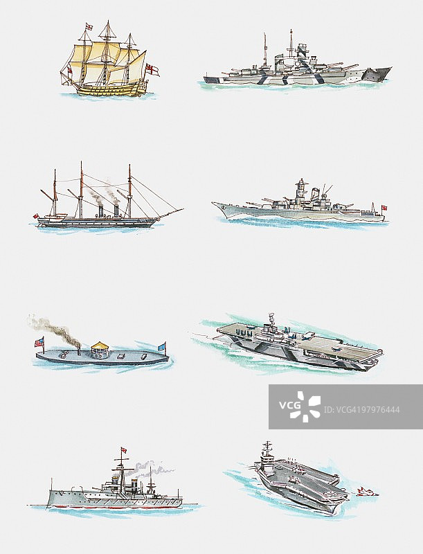 16至20世纪的军舰插画图片素材