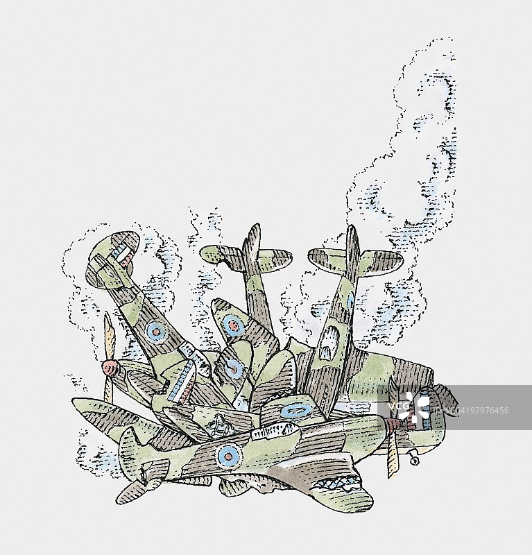喷火式战斗机相撞插画图片素材