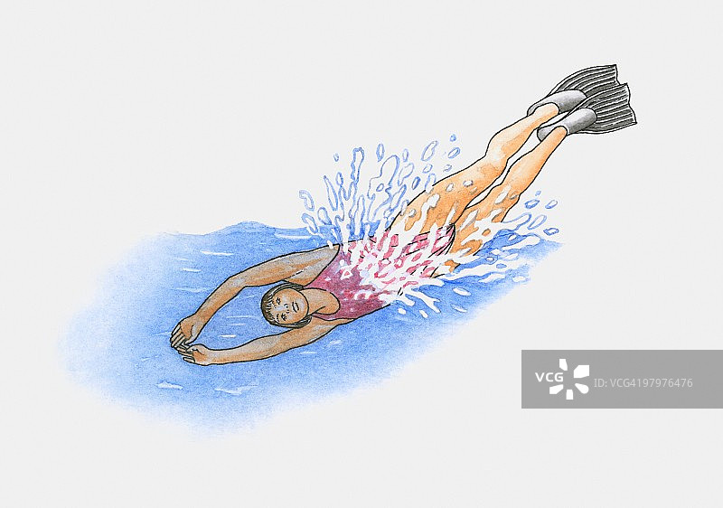 年轻女子跳水插画图片素材