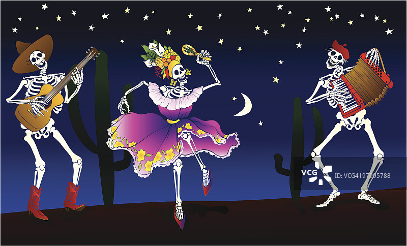 为亡灵节跳舞的骨骼图片素材