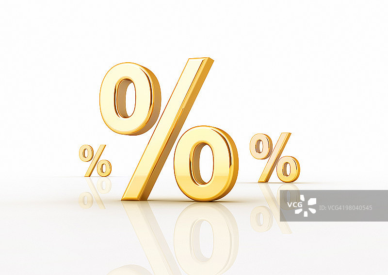 白色背景上的金色百分比符号图片素材