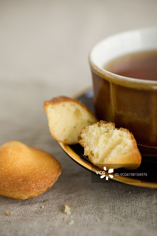 玛德琳蛋糕与茶杯图片素材