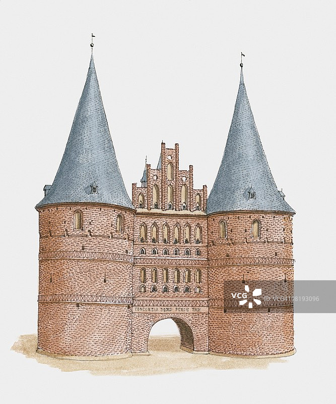 德国吕贝克，霍尔斯滕门，砖砌哥特式城门图片素材