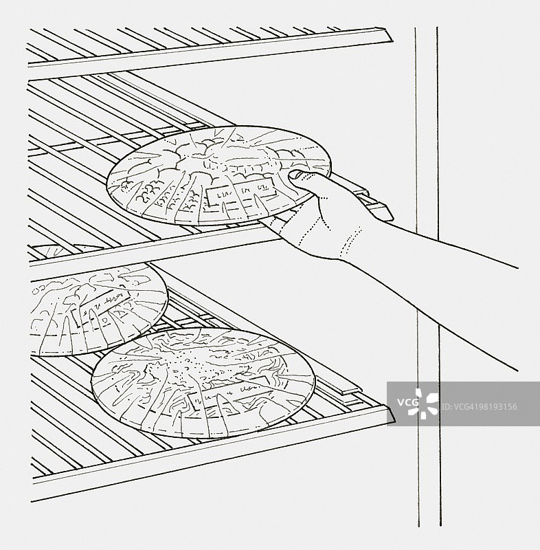装满单份餐食的冰柜黑白插画图片素材