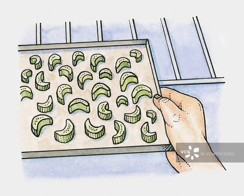 烤盘上的芹菜段放入烤箱图片素材