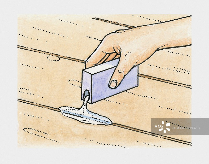 向旧木地板的缝隙中倾倒滑石粉，以防止吱吱作响图片素材