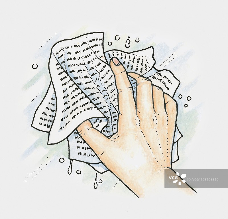 用报纸团擦洗窗户图片素材