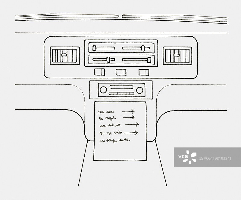 汽车收音机下方的使用说明黑白插图图片素材